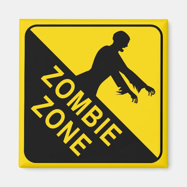 Zombie Zone Jaune et Noir avertisseur frigo Magnet (Devant)
