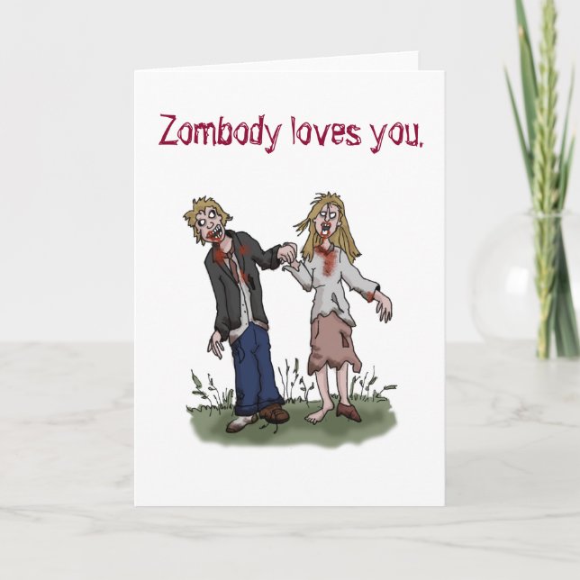 Zombody t'aime - Carte de vœux d'amour zombie. (Devant)
