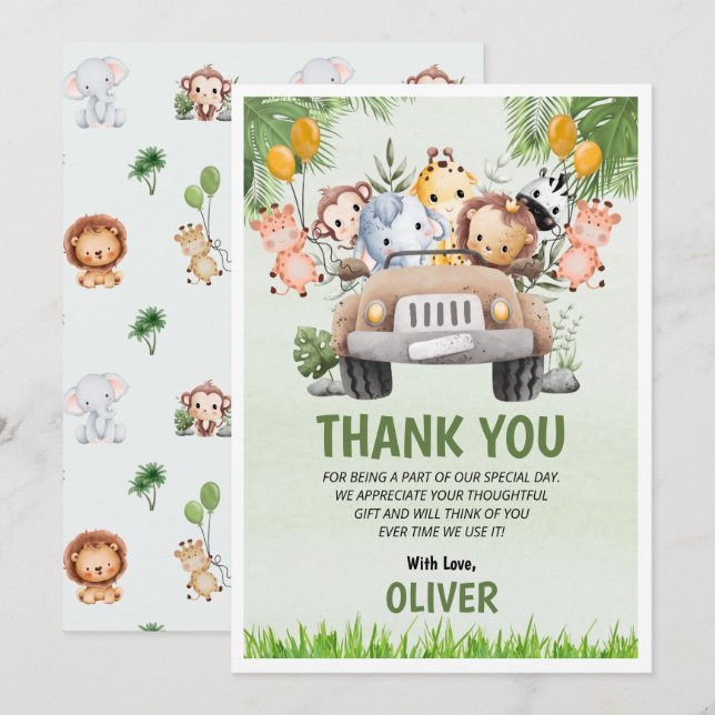 Zoo animal Anniversaire 4e Merci Cartes plates (Devant / Derrière)
