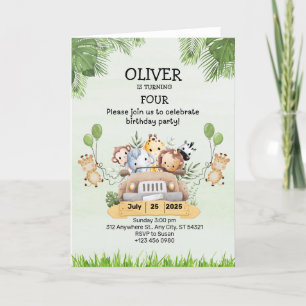 Zoo animal Anniversaire 4ème Invitations Cartes pl