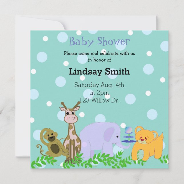 Zoo Animal Baby shower Invitation (Devant)