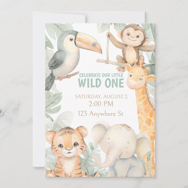 Zoo animal mignon 1er anniversaire Invitation (Devant)