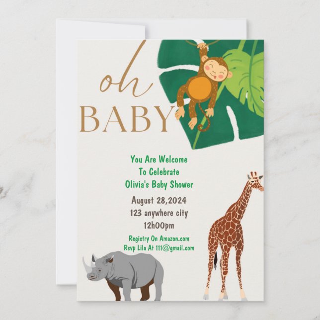 Zoo animaux baby shower invitation (Devant)
