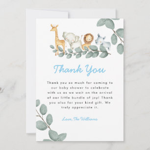 Zoo Animaux Garçon Baby shower Carte de remercieme
