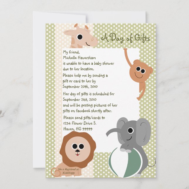Zoo Animaux Invitation Baby shower (Devant)