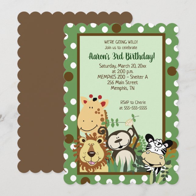 Zoo Crew Jungle Animal Anniversaire Invitation Die (Devant / Derrière)