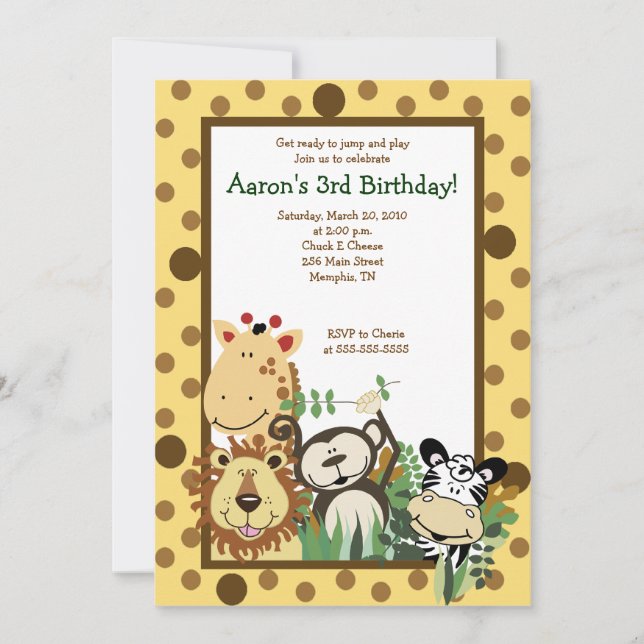 ZOO CREW Jungle Safari INVITATION ANNIVERSAIRE 5x7 (Devant)