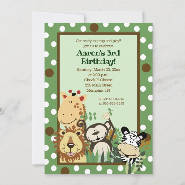 ZOO CREW Jungle Safari INVITATION ANNIVERSAIRE 5x7 (Devant)