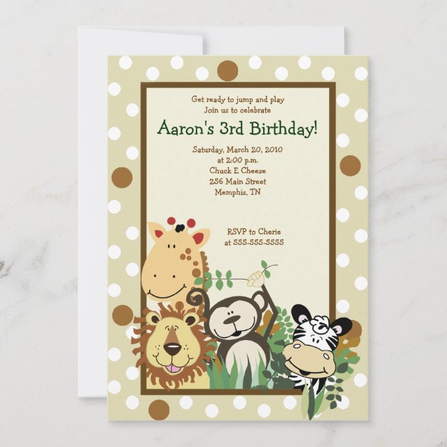 ZOO CREW Jungle Safari INVITATION ANNIVERSAIRE 5x7 (Devant)