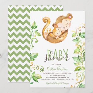 Zoo de singe Animal Green Baby shower Invitation