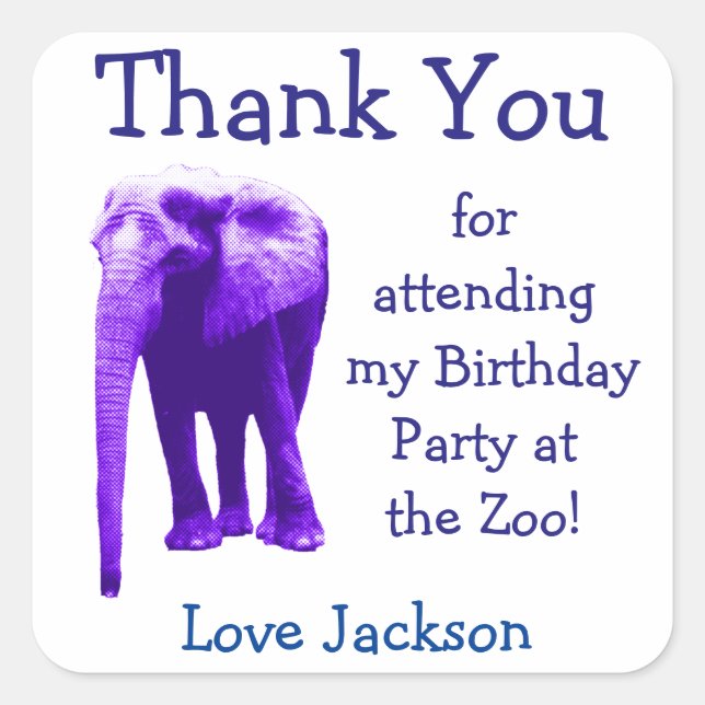 Zoo Elephant Anniversaire Fête Favoriser Stickers (Devant)