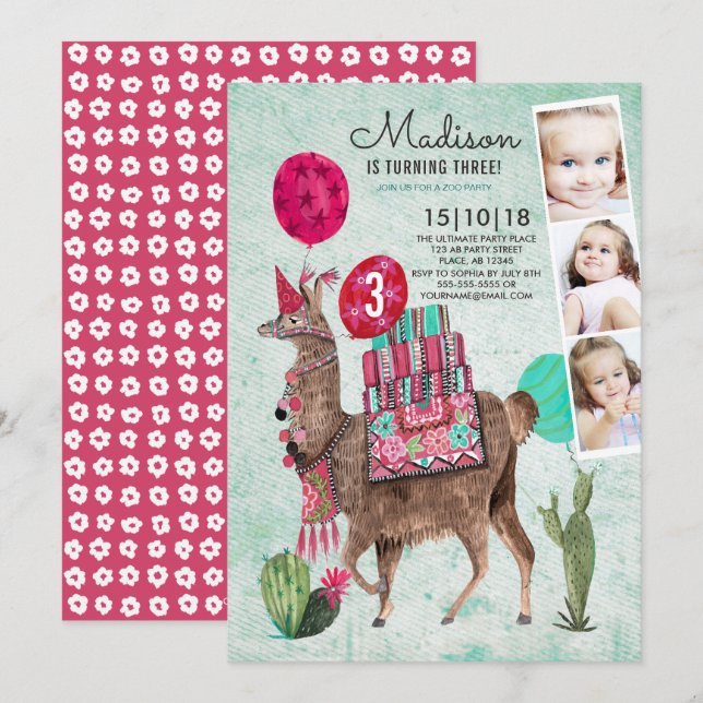 Zoo fête anniversaire | Llama | Invitations (Devant / Derrière)