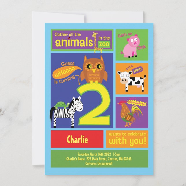 Zoo Invitations à la fête du 2e anniversaire pour  (Devant)
