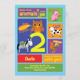Zoo Invitations à la fête du 2e anniversaire pour 