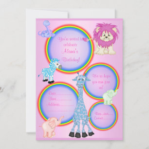 ZOO RAINBOW PARTY INVITATION PINK révisé