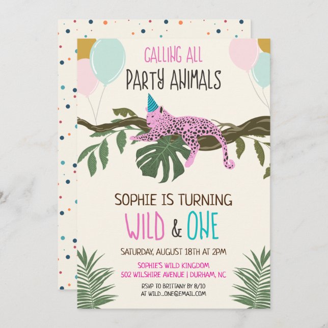 Zoo Wild and One Jungle Anniversaire Invitation Gi (Devant / Derrière)