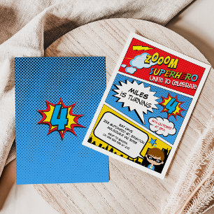 Zoom Comic Superhero 4e Invitation anniversaire