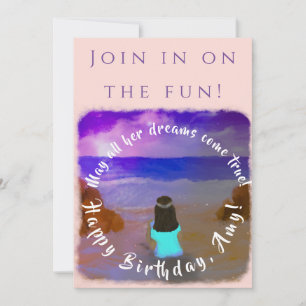 Zoom Girls Birthday Event Flat Invitation Card