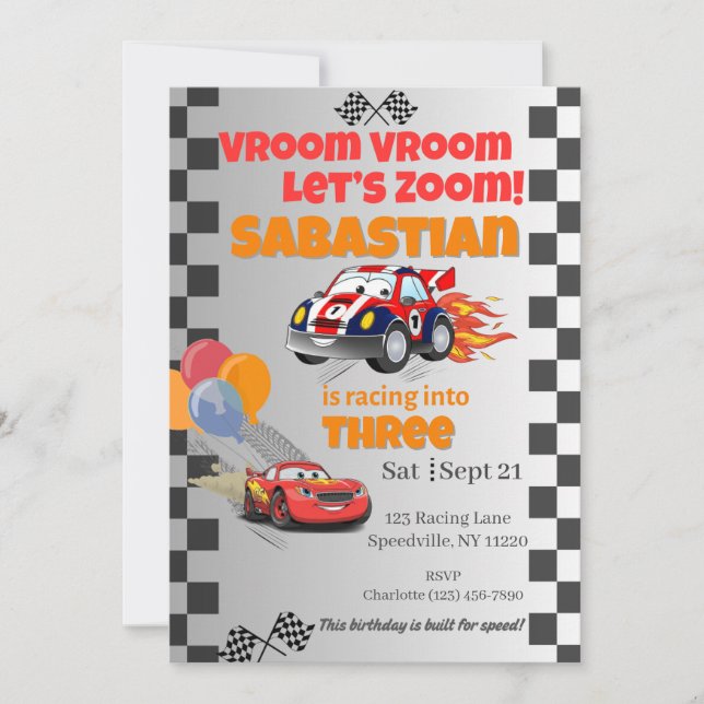 Zooming Race Car Anniversaire Invitation (Devant)